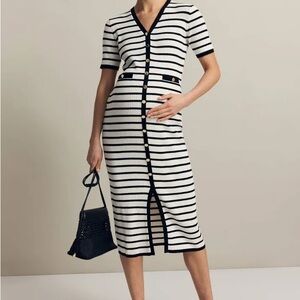 Seraphine Black and White Striped Midi Dress